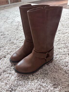 Brown Leather Mid-Calf Toddler Girls Boots